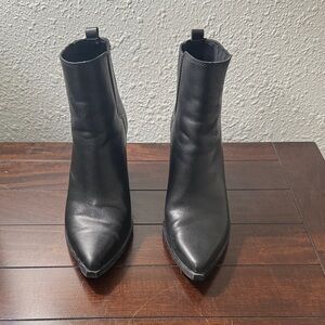 Marc Fisher Black Pointed Toe Leather Ankle Booties